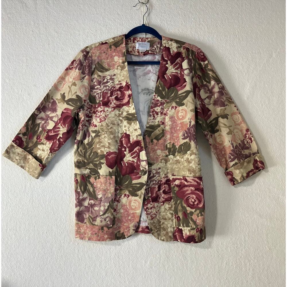 Women's Floral Cottagecore Vintage Blazer Cotton 3/4 Sleeve Size Small Fairycore